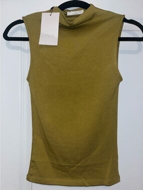 Zara Sleeveless Mock Neck Top - Olive Green